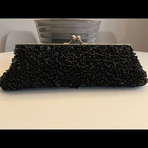 Evening Black Shimmery Clutch with Chain Strap
